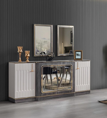 Modernes Sideboard mit 2x Spiegeln Designer Wohnzimmer Möbel Holz Kommode