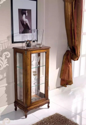 Klassische Braune Vitrine Luxus Glasschrank Designer Holzmöbel Wohnzimmer