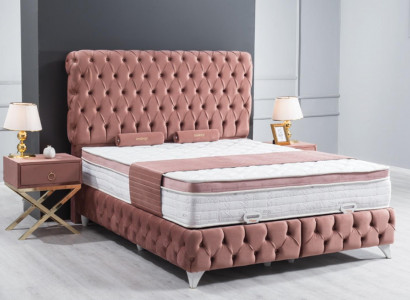 Boxspring Rosa Chesterfield Bett Elegantes Design Luxus 2x Nachttische 3tlg.