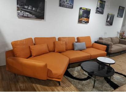 Ecksofa Orange LForm Wohnlandschaft Sofa Couch Polster Ecke Garnitur Leder Sofas