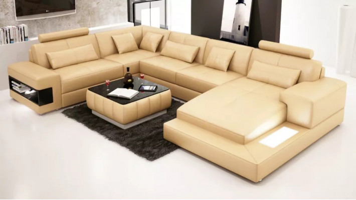 Ecksofa Polster Ledersofa Designer-Sofa Ecksofa U-Form Modernes Sofa