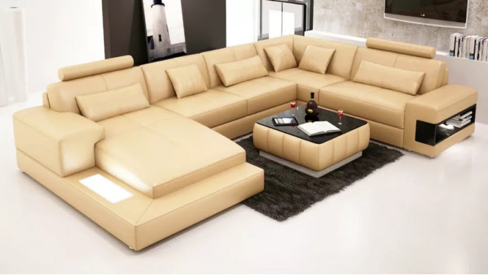 Ecksofa Polster Ledersofa Designer-Sofa Ecksofa U-Form Modernes Sofa