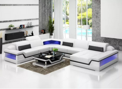 Ledersofa Ecksofa U-Form Modernes Sofa Wohnlandschaft Ledercouch