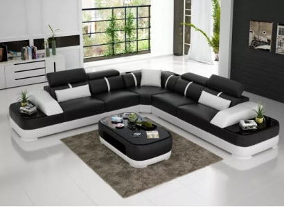 Design Möbel Eckcouch Ecksofa Wohnzimmer Lederpolster Couch Sofa