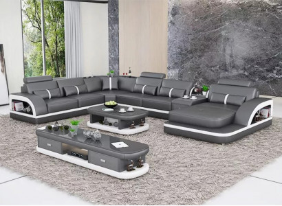 Wohnlandschaft Couch Polster Sofa Garnitur 3tlg. Set Couchtisch Sideboard