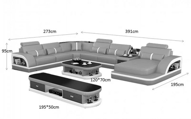 Wohnlandschaft Couch Polster Sofa Garnitur 3tlg. Set Couchtisch Sideboard