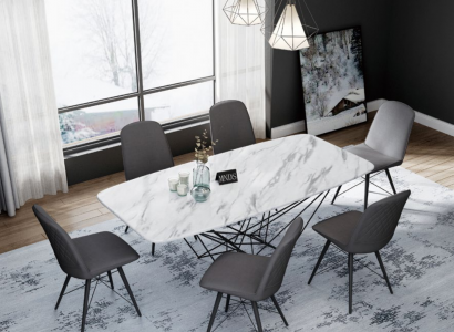 Design Esszimmer Gruppe Tisch + 6 Stühle Sitz Polster Garnitur Tische