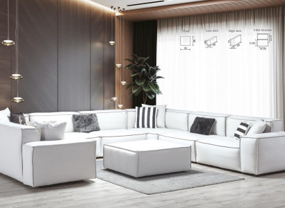 Ecksofa U-Form Weiß Wohnlandschaft Couch Polster Eckgarnitur Eckgarnitur Sofa