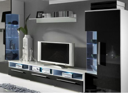 Designer Wohnwand Rtv TV Sideboard +2 Vitrinen Anbau Schrank Wohnzimmer Wand Neu