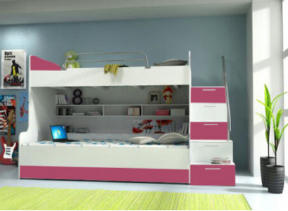 Doppelstockbett Etagenbett Bett Kinderbett Jugendbett Hochbett B003 Rosa/Weiß