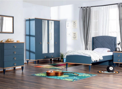 Kinderzimmer Jugendzimmer Schlafzimmer Möbel Komplett Set Modern Blaues 4tlg.