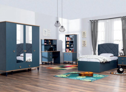 Blauer Schlafzimmer Kleiderschrank Set Jugendzimmer Teeneger Möbel Schrank Neu