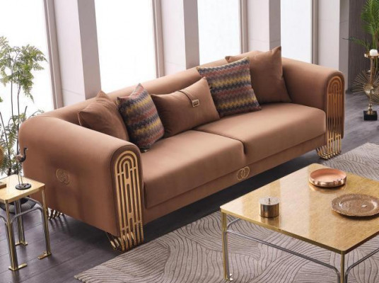 Moderner Edelstahl Dreisitzer Luxus Polstersofas Textilmöbel Sofa Couch