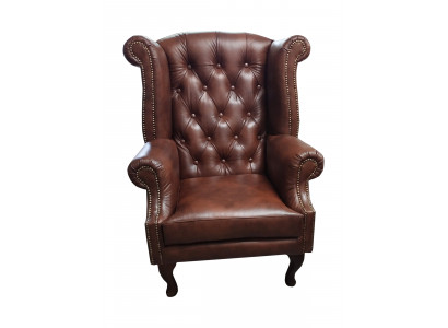 Chesterfield Ohrensessel Leder Sessel Einsitzer Loung Braun Modern