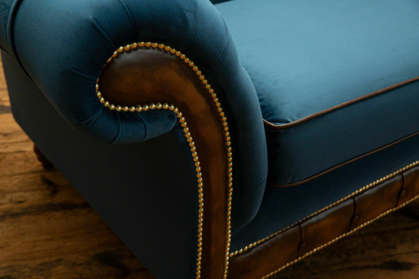 Blaue Chesterfield Stoffsofa Couch Couchen Sofa Sitz Sofas Polster Textil Neu