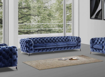 Blaue Chesterfield Couch Polster Garnitur Textil 2+2 designer Möbel