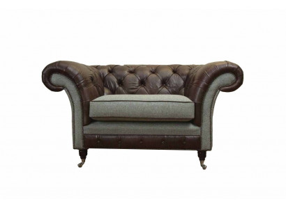 Chesterfield Ohrensessel Grau Sofagarnitur Sessel Couch Ledersofa Neu