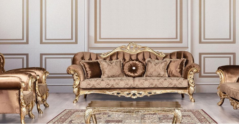 Luxus Dreisitzer Sofa 3 Sitzer Barock Rokoko Sofa Sofas Sessel Stoff Stil Möbel