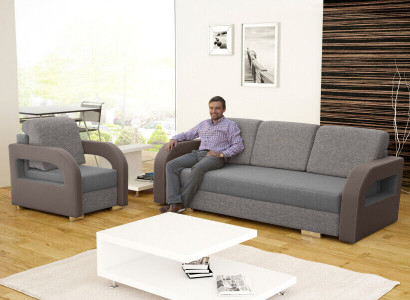 Schlafsofa Klappcouch 3-Sitzer Schlaffunktion + Bettkasten Couch Design Sofa