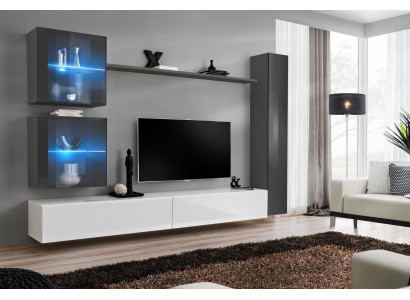 Designer Wohnwand Modern TV-Ständer Wohnmöbel Grau Einrichtung Sideboard