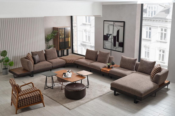 Luxuriöses Wohnzimmer Set Polster U-Form Ecksofa 2x Hocker Couchtisch