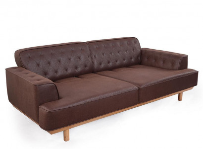 Wohnzimmer Braunes Sofa Edle 3-Sitzer Couchen Polster Möbеl Holzgestell