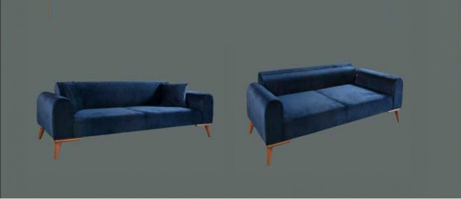 Elegante Blaue Dreisitzer Couch Sofa Wohnzimmer Sitzmöbel Samt