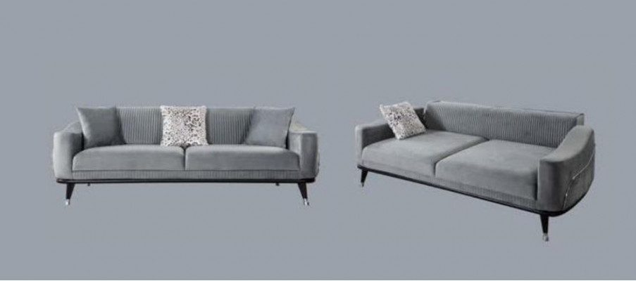 Graue Design Couch Sofa Samt Dreisitzer Luxus Couchen Möble Sofas Stoff Textil