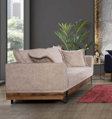 Wohnzimmer Sofa 3 Sitzer Beige Textil Sofas Couch Polster Möbel