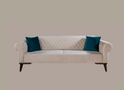 Beige Dreisitzer Couch Elegante Sofa Sitzmöbel Wohnzimmer Samt