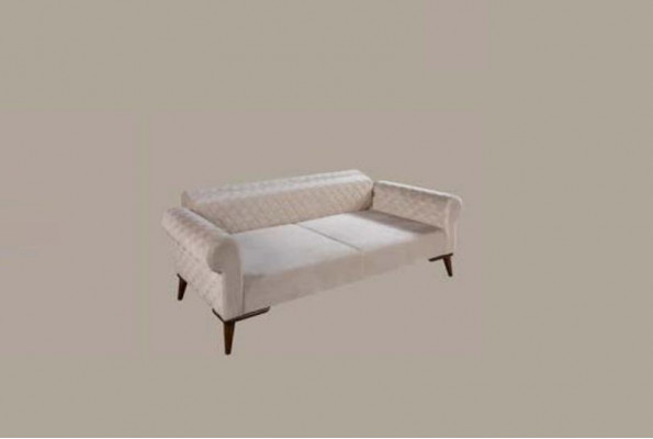 Beige Dreisitzer Couch Elegante Sofa Sitzmöbel Wohnzimmer Samt