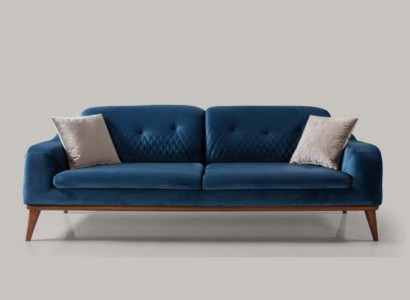 Blaue Couch Dreisitzer Sofa Wohnzimmer Sitzpolster Möbel Samt Holz