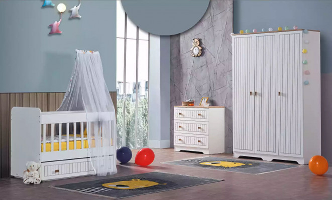 Babybett Kinderbett Bett Set Schublade weiß im Stil fürs Kinderzimmer