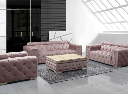 Couch Set Garnitur Polster Design Chesterfield Sofagarnitur 3+3 9914 Samt Set