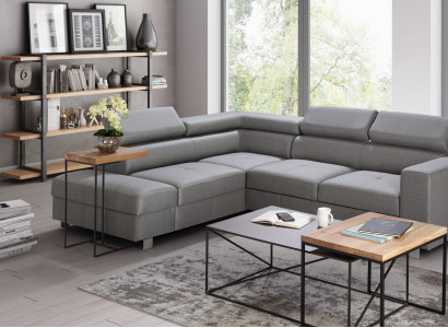 Ecksofa Bettfunktion Grau Stoff L-Form Sofa Couch Design Polster Modern Textil