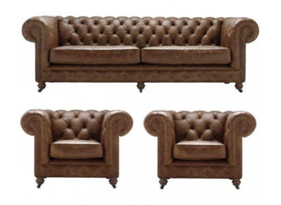 Antik Stil Chesterfield Sofagarnitur Couch Polster Garnitur Garnituren Ledersofa