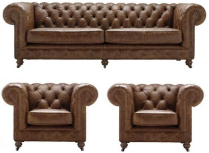 Antik Stil Chesterfield Sofagarnitur Couch Polster Garnitur Garnituren Ledersofa