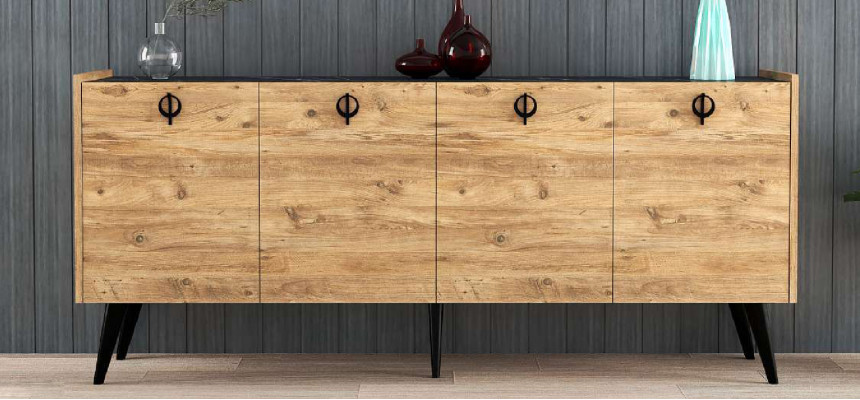 Wohnzimmer Braun Sideboard Modern Design Rechteckig Form Regalen Luxus