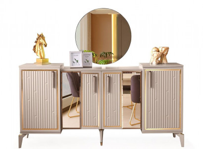 Anrichte Modern Rechteck Design Beige Gold Zweifarbig Esszimmer mit Spiegel