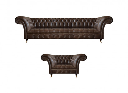 Braune Chesterfield Kunstleder Garnitur Wohnzimmer Dreisitzer 2-Sitzer