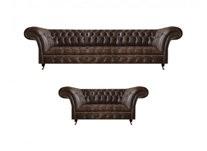 Braune Chesterfield Kunstleder Sofas Designer Wohnzimmer Couchen 2tlg