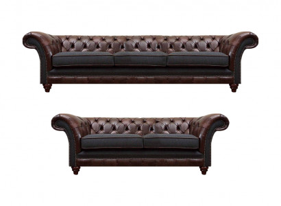 Chesterfield Braun-Graue Wohnzimmer Couchgarnitur Moderne Sofas 2tlg