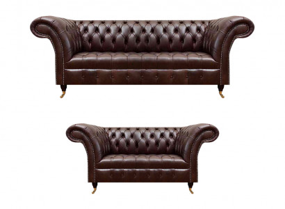 Schicke Braune Chesterfield Ledergarnitur Edle Sofas 3-Sitzer 2-Sitzer