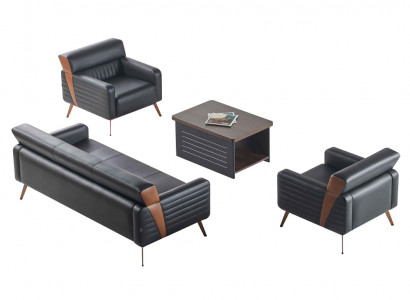 Arbeitszimmer-Set 4tlg 3-Sitzer 2x Sessel Couchtisch Schwarz Einfarbig