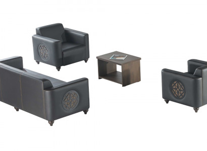 Arbeitszimmer-Set 4tlg Schwarz 3-Sitzer 2x Sessel Braun Couchtisch Modern