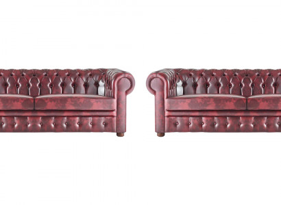 Chesterfield 3-Sitzer Bordeaux Couch Sofas Klassisch Ledersofas Holz 2tlg