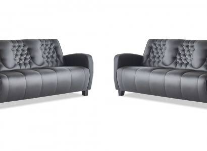 Chesterfield Couch 3-Sitzer Sofas Sofa-Set Modern Ledersofas Holz Knöpfe