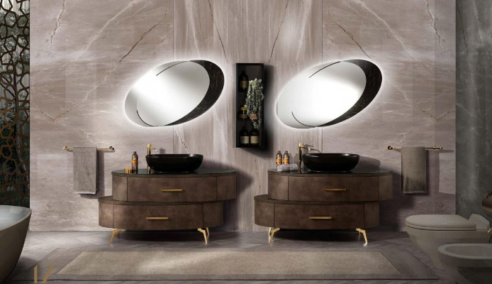 Design Badezimmer Möbel Bad 2 tlg. Set Garnitur Kommode Waschbecken Schwarz