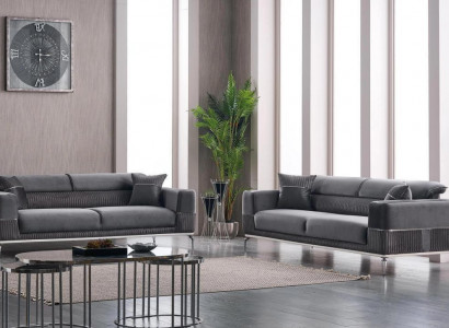 Graue Designer Couch Club Möbel Couchen 3+3 Sitzer Polster 230cm Sofas